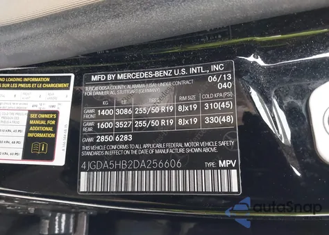 2013 Mercedes-Benz Ml 350 4Matic из США, поврежденный, VIN 4JGDA5HB2DA256606